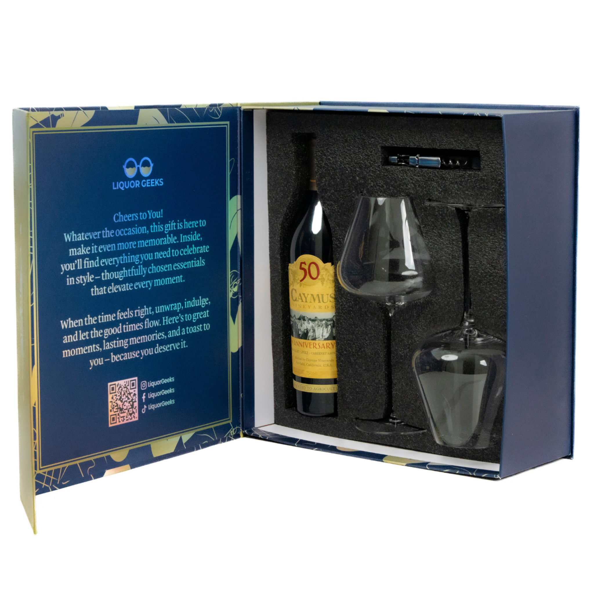 Caymus Vineyards Cabernet Sauvignon Napa Valley Gift Set with Glasses & Wine Opener – Exclusive Liquor Geeks Edition