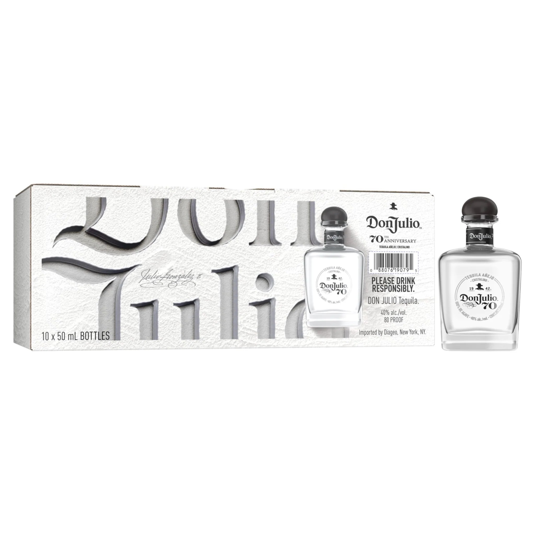 Don Julio 70 Añejo Claro Tequila – 50ml (Mini Bottle) – 10 Pack