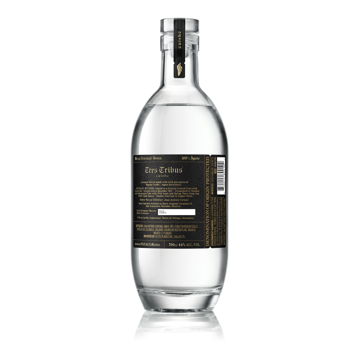 Tres Tribus Mezcal Cuishe back label