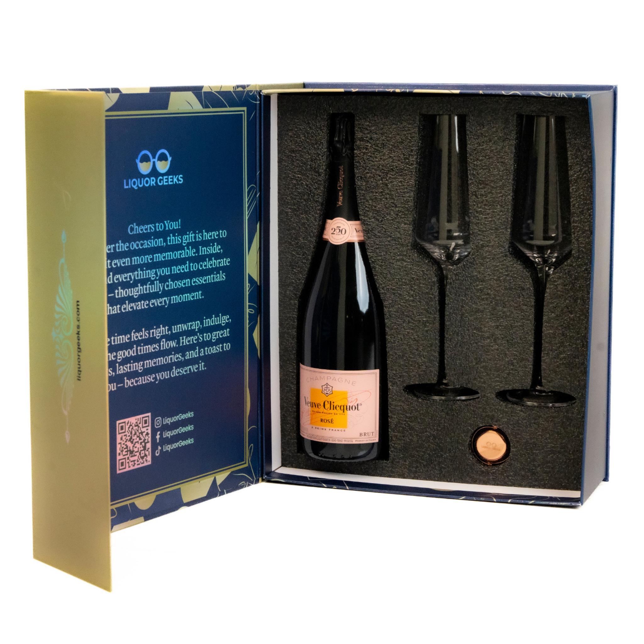 Veuve Clicquot Brut Rosé Champagne Gift Set with Glasses & Stopper – Exclusive Liquor Geeks Edition