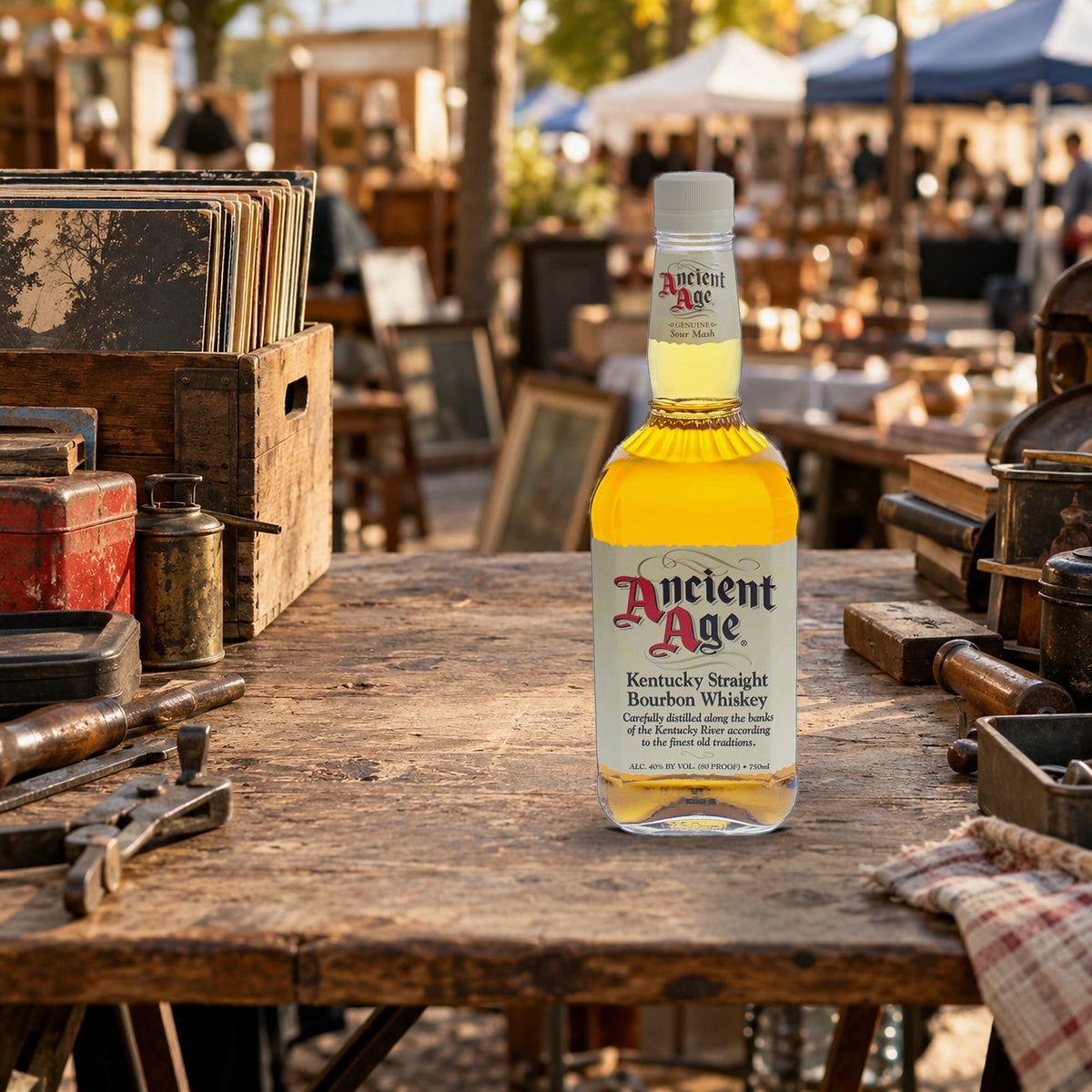 Ancient Age Kentucky Straight Bourbon Whiskey flea market table