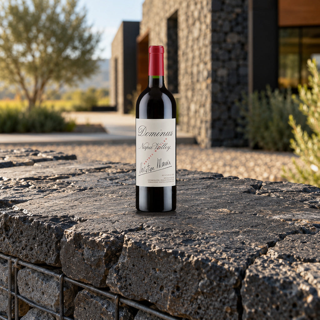 Dominus Red Wine Napa Valley 2023 With Wood Box basalt gabion ledge