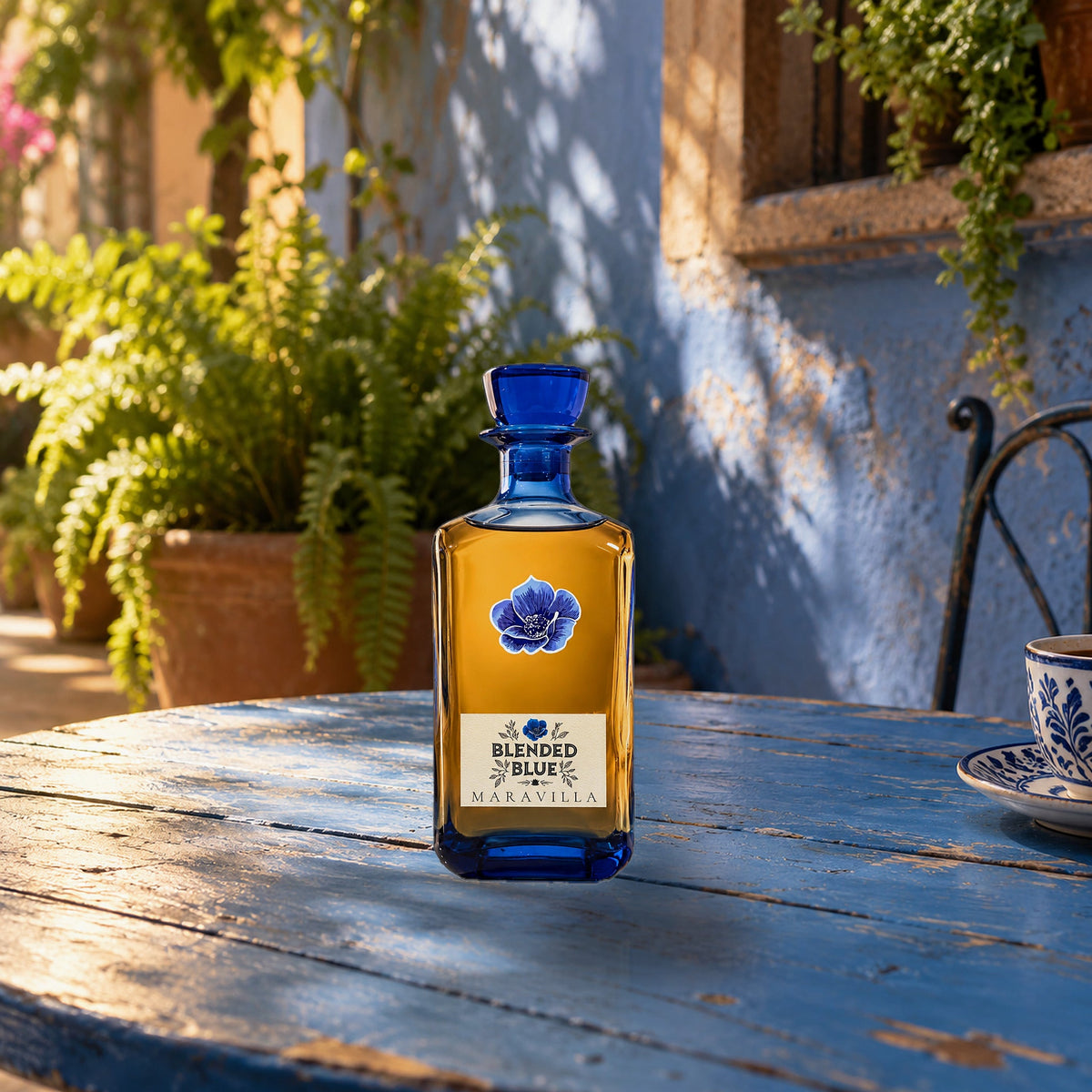 Blended Blue Maravilla Tequila blue cafe table