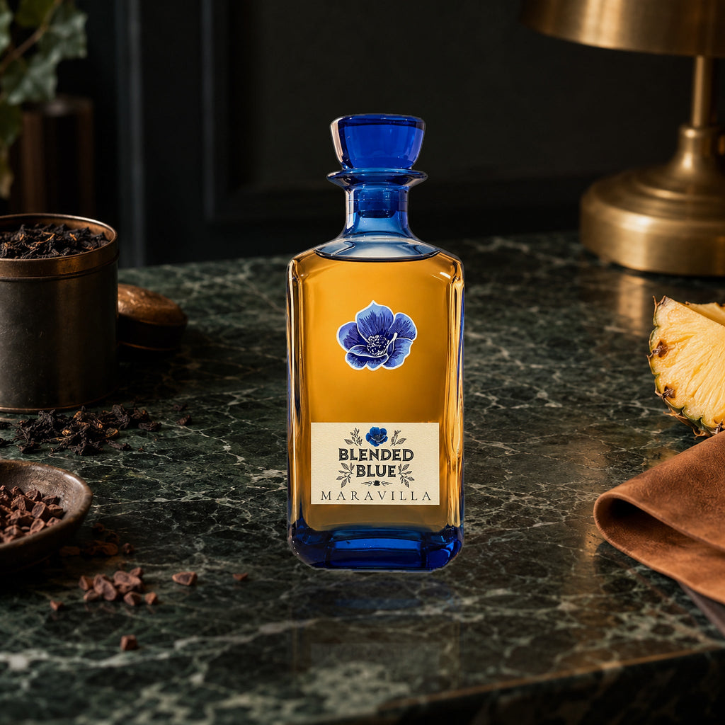 Blended Blue Maravilla Tequila tea and cacao