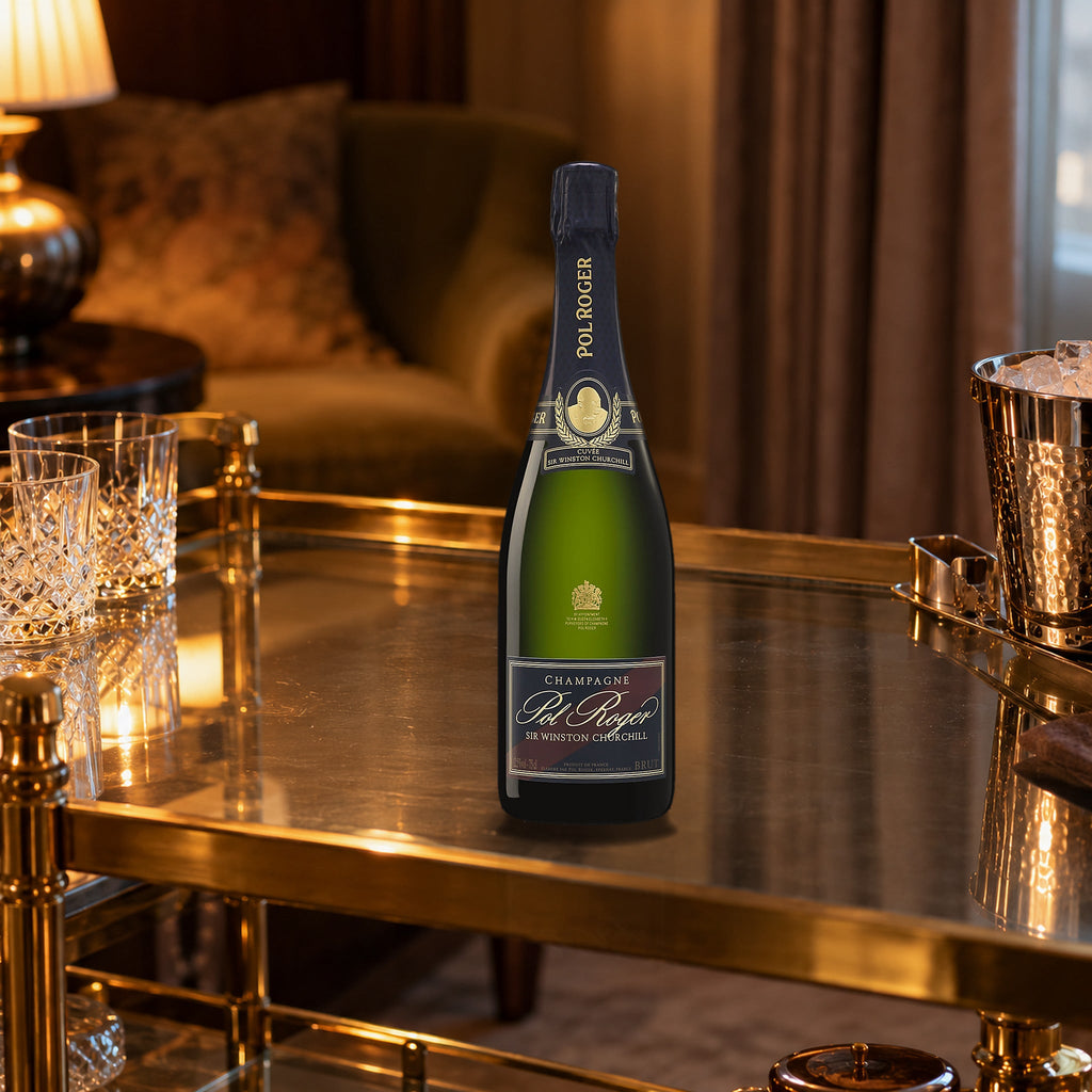 Pol Roger Champagne Brut Cuvée Sir Winston Churchill 2018 brass bar cart