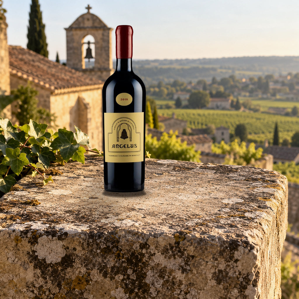 Chateau Angelus Hommage A Elisabeth Bouchet Saint Emilion Grand Cru 2018 With Wood Box chapel stone ledge