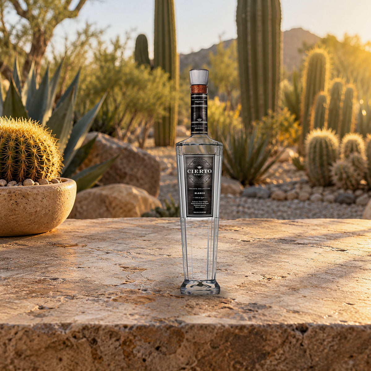 Cierto Tequila Blanco Private Collection cactus garden table