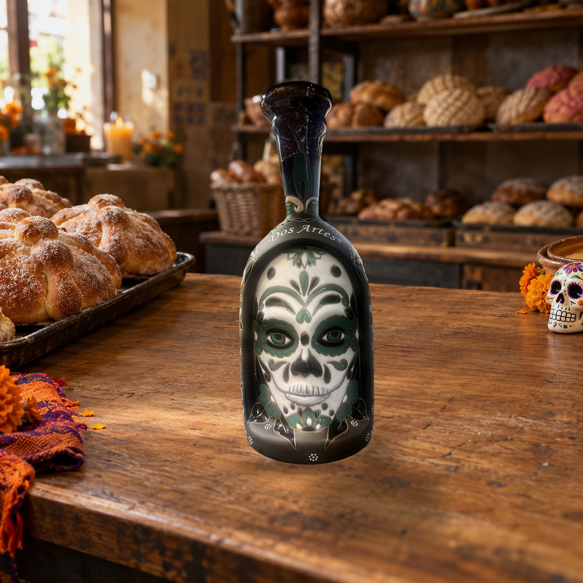 Dos Artes Calavera Extra Añejo Reserva Especial 36 Tequila 2026 Día de Muertos pan de muerto bakery