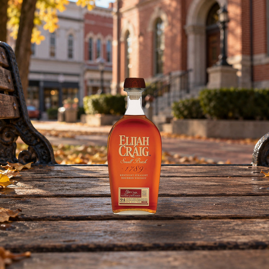 Elijah Craig Straight Bourbon Small Batch Whiskey courthouse square bench