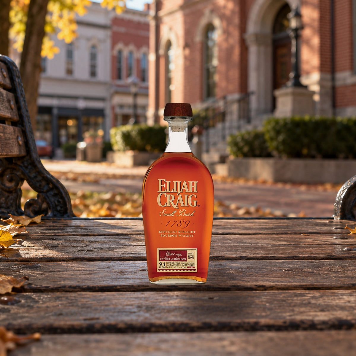 Elijah Craig Straight Bourbon Small Batch Whiskey courthouse square bench