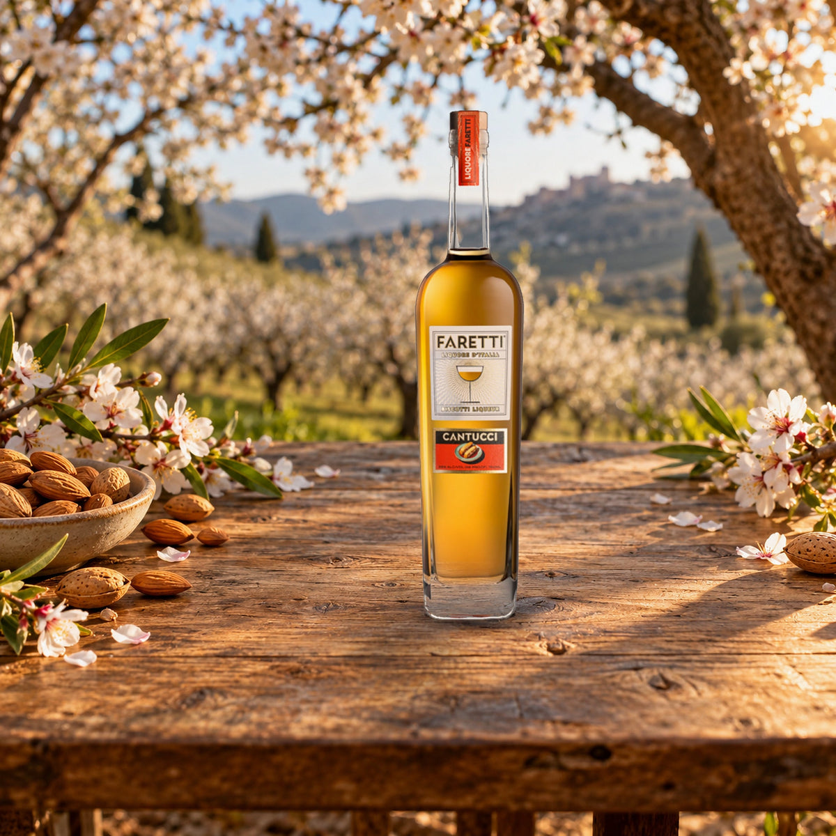 Faretti Biscotti Liqueur almond blossom table