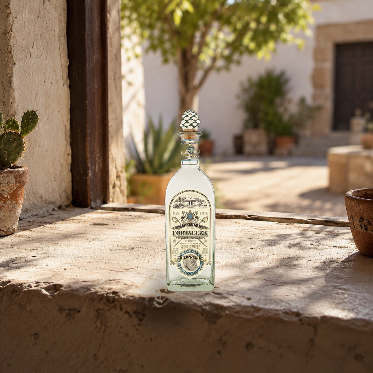 Fortaleza Blanco Tequila adobe windowsill