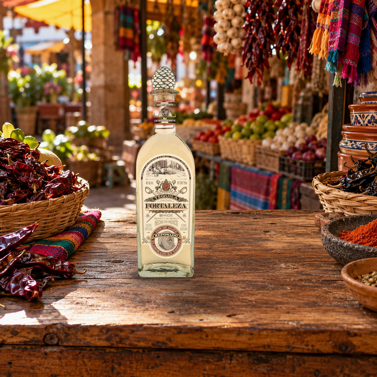 Fortaleza Reposado Tequila mercado stall