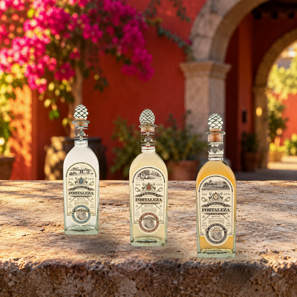 Fortaleza Tequila Trio — Blanco, Reposado & Añejo distillery courtyard