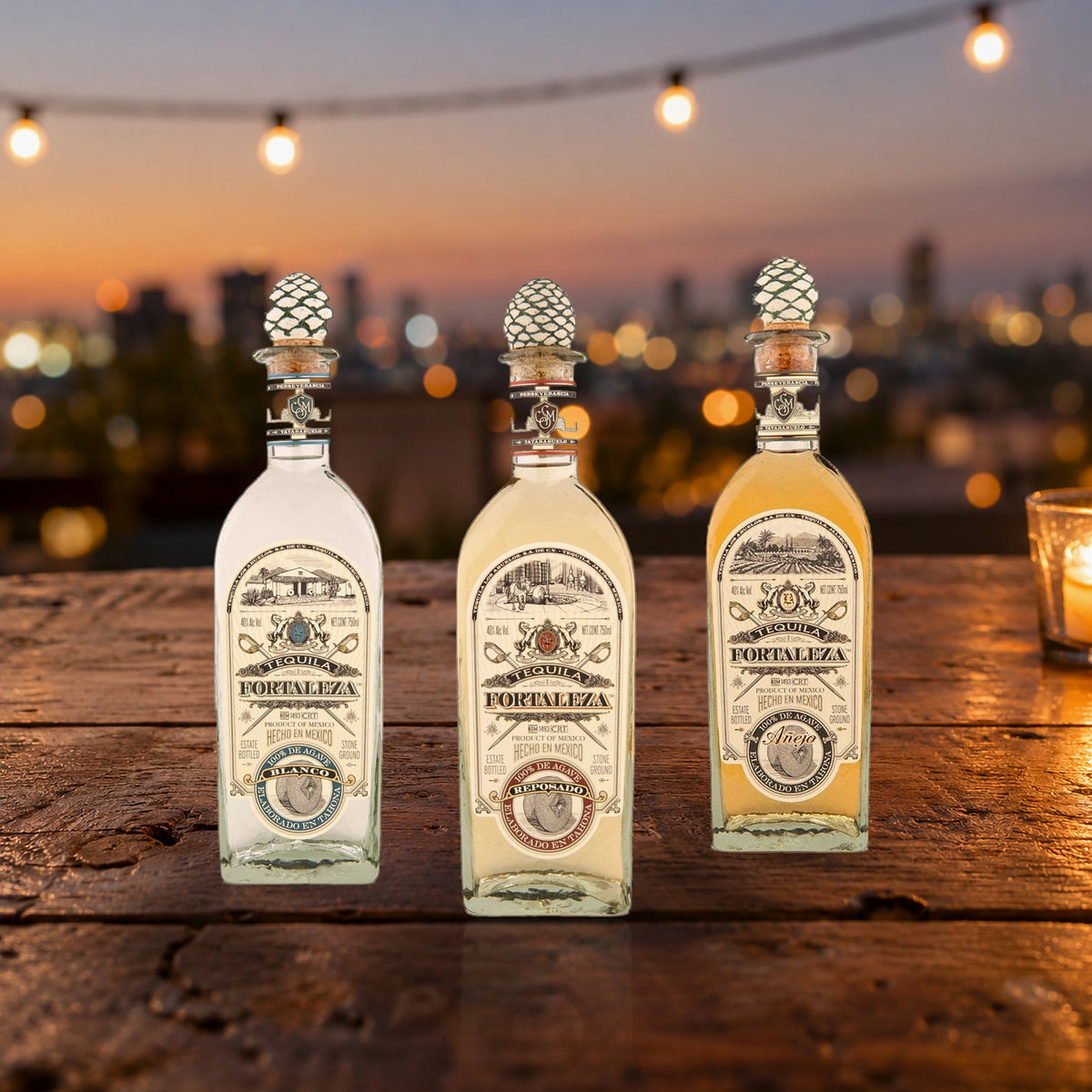 Fortaleza Tequila Trio — Blanco, Reposado & Añejo rooftop terrace dinner