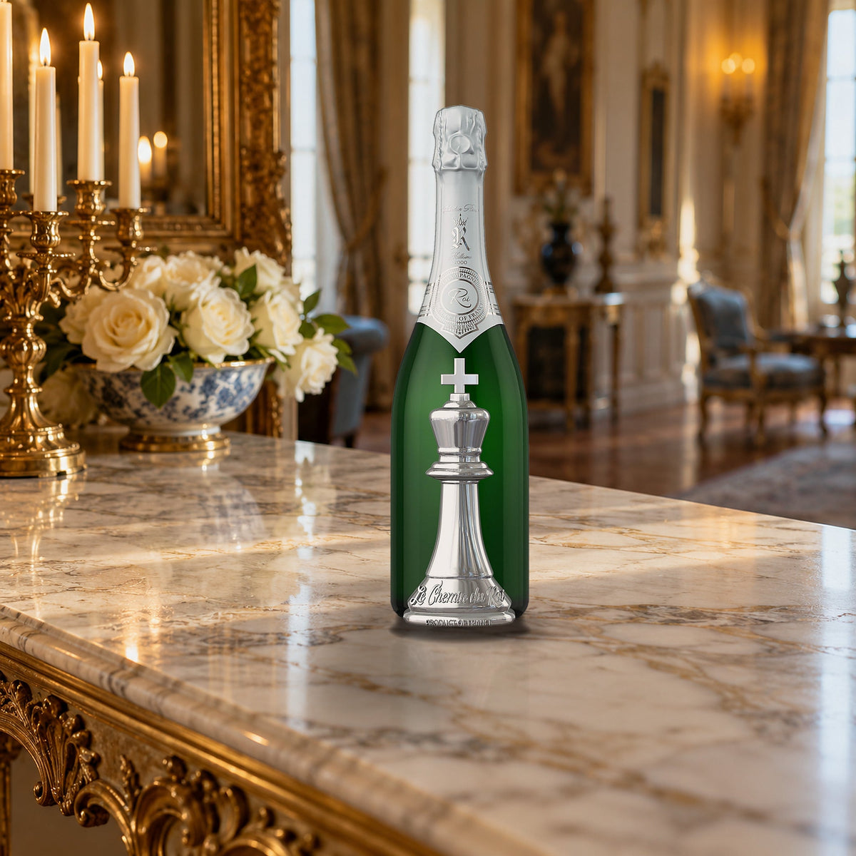 Le Chemin Du Roi Champagne Blanc De Blancs Collection Privée 2000 With Wooden Gift Box gilded console