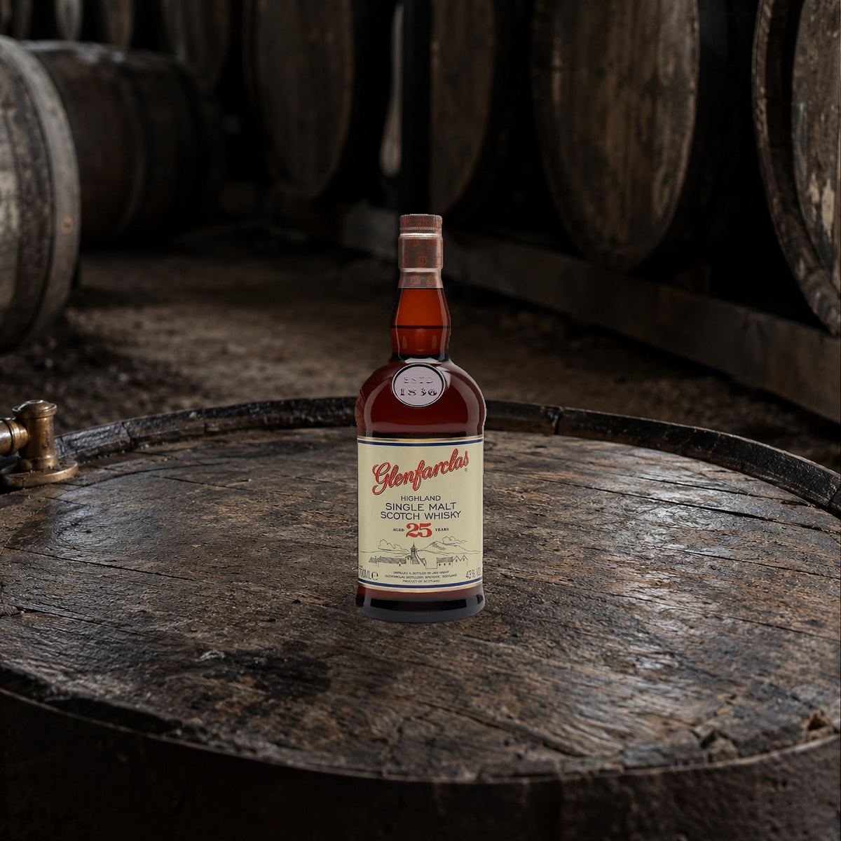 Glenfarclas 25 Years Aged Highland Single Malt Scotch Whiskey dunnage warehouse