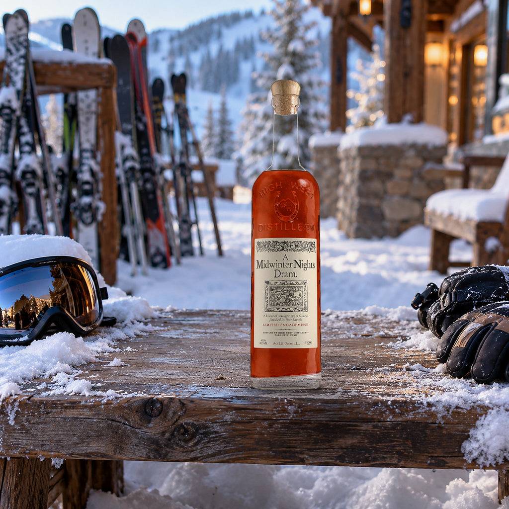 High West A Midwinter Night's Dram Whiskey ski rack bench