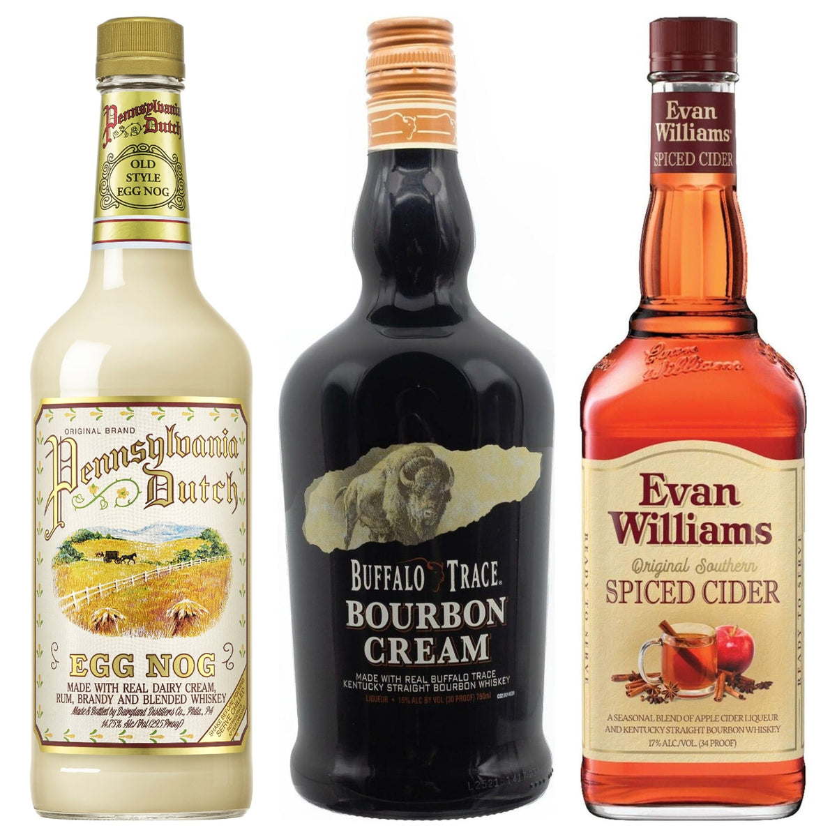Holiday Nog & Cream Trio — Pennsylvania Dutch Egg Nog, Buffalo Trace Bourbon Cream & Evan Williams Spiced Cider