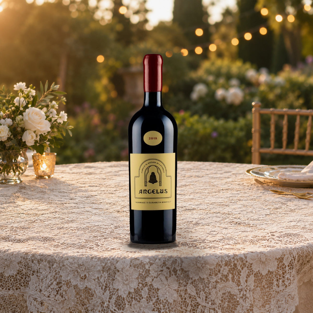 Chateau Angelus Hommage A Elisabeth Bouchet Saint Emilion Grand Cru 2018 With Wood Box lace wedding table