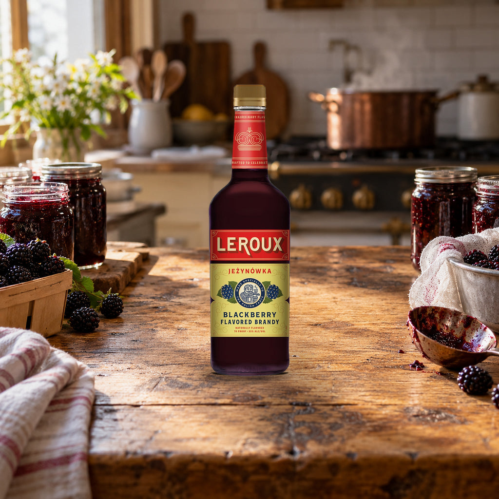 Leroux Blackberry Flavored Brandy Polish Style jam canning table