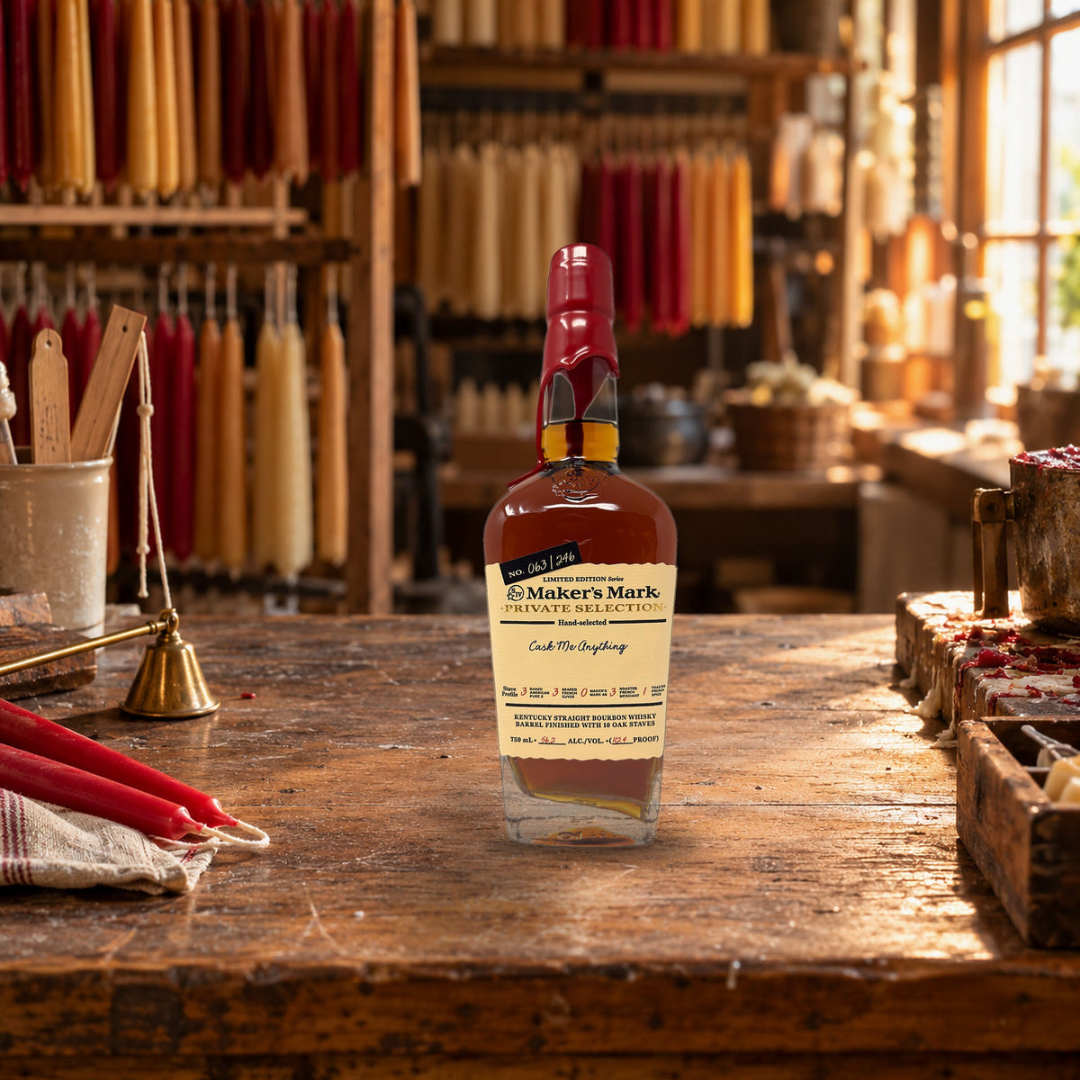 Maker's Mark Private Selection 'Cask Me Anything' Gifted Pour Barrel Pick candle makers bench