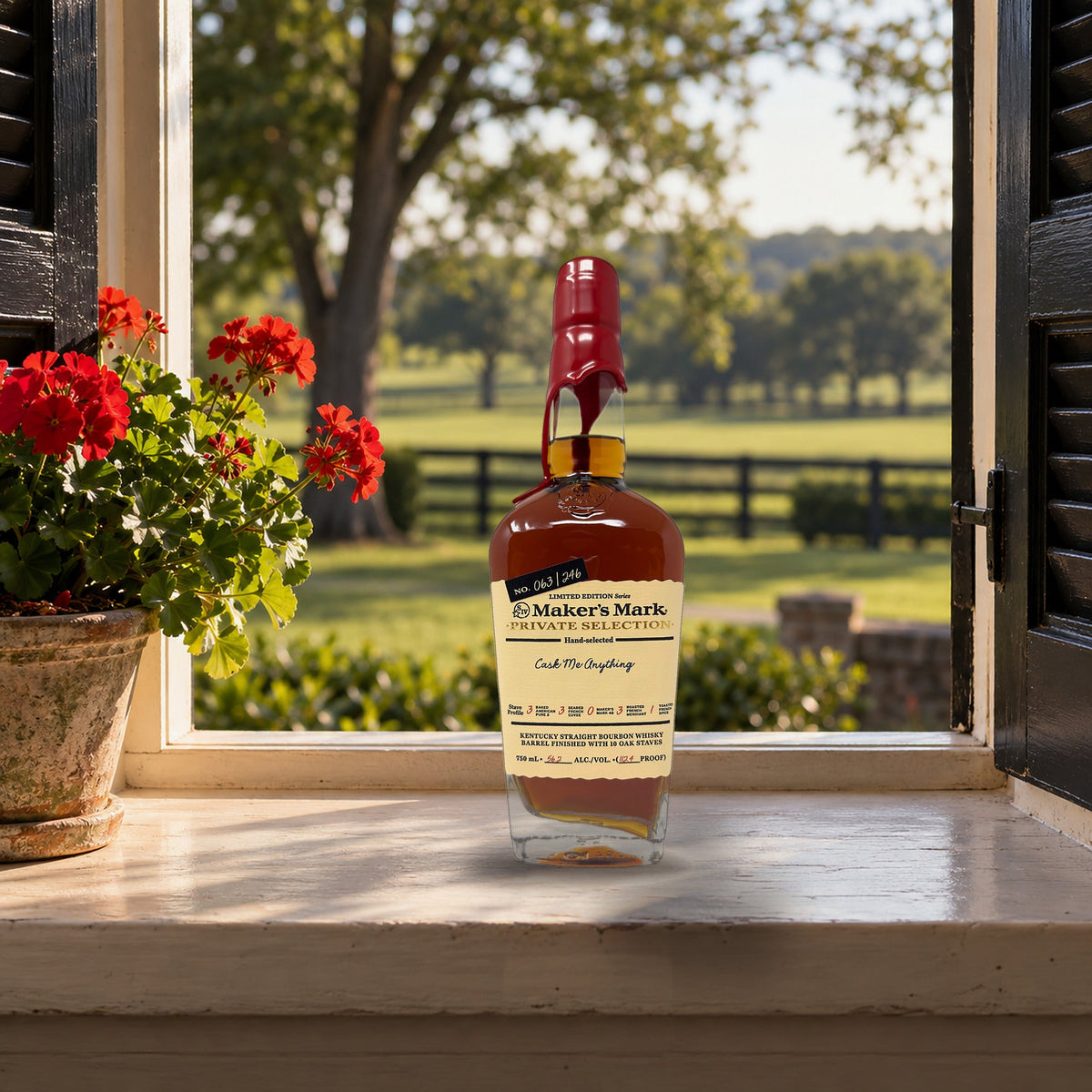 Maker's Mark Private Selection 'Cask Me Anything' Gifted Pour Barrel Pick shuttered windowsill