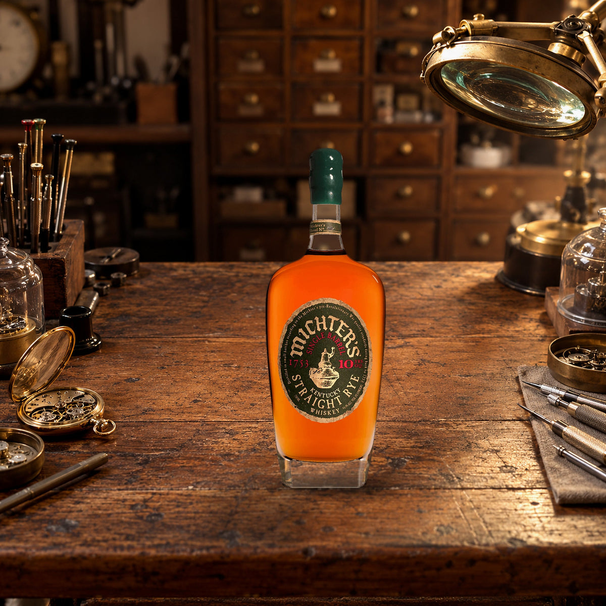 Michter's 10 Year Single Barrel Kentucky Straight Rye Whiskey watchmaker bench