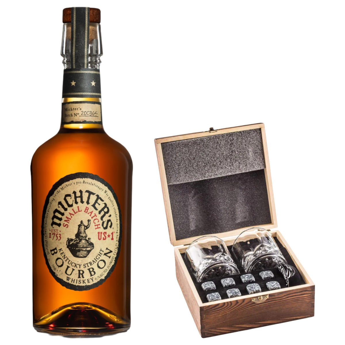 Michter's US*1 Small Batch Bourbon With Gift — Wooden Box, 2 Glasses & Whiskey Stones