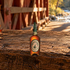 Michters US1 Single Barrel Straight Rye Whiskey covered bridge rail