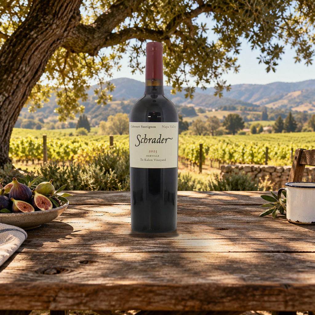 Schrader Cabernet Sauvignon To Kalon Vineyard Napa Valley 2023 oak tree picnic table