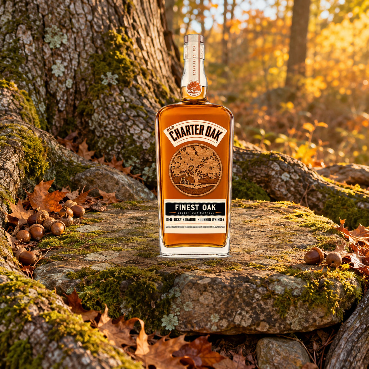 Old Charter Oak Finest Oak Kentucky Straight Bourbon Whiskey oak roots