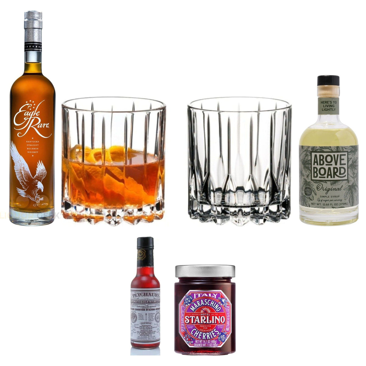 Old Fashioned Kit — Eagle Rare 10, Riedel Rocks Glasses, Bitters, Syrup & Cherries
