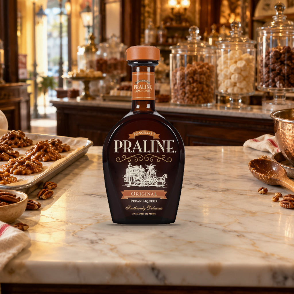 Praline Original Pecan Liqueur praline shop counter