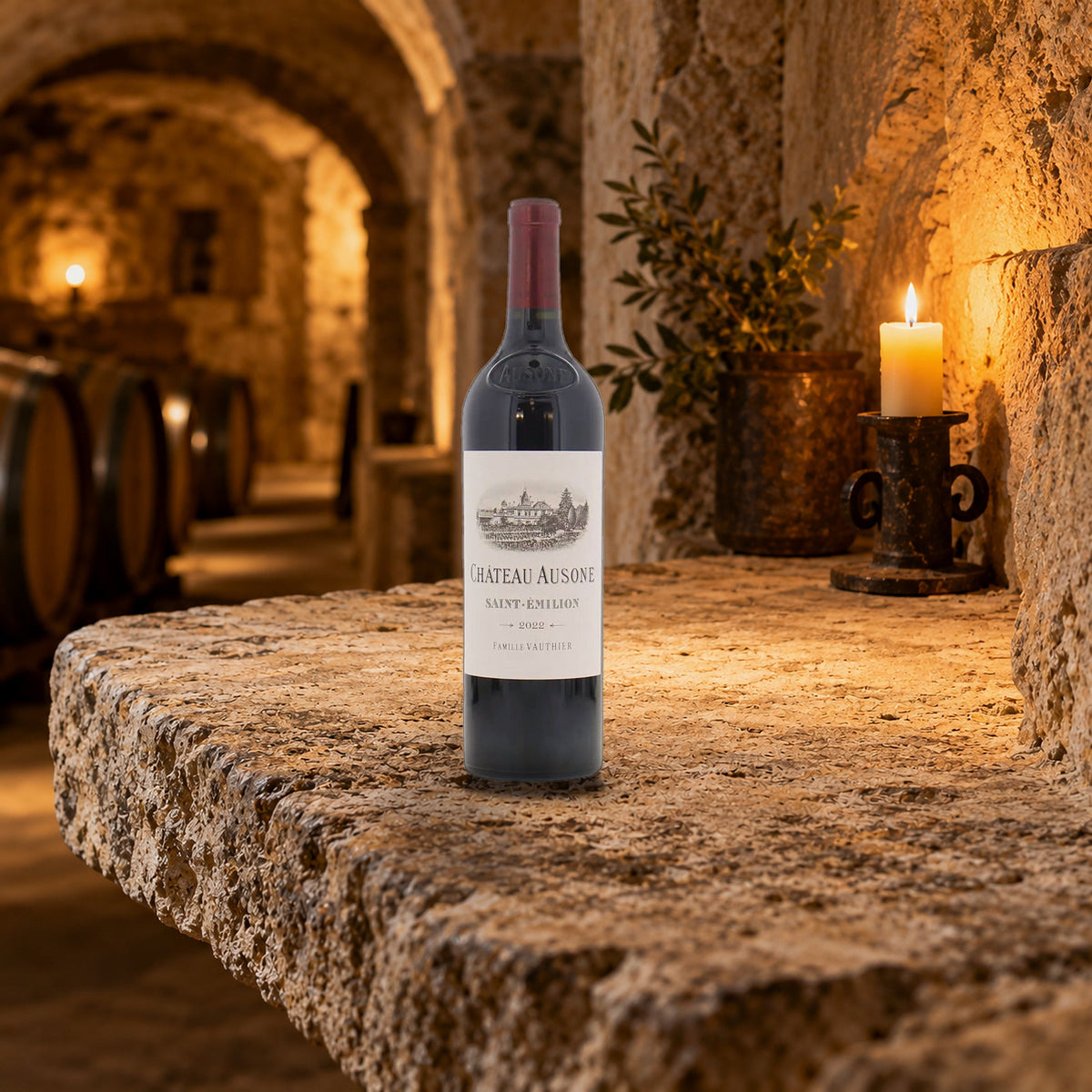 Chateau Ausone Saint Emilion Grand Cru 2022 With Wood Box quarry cellar shelf