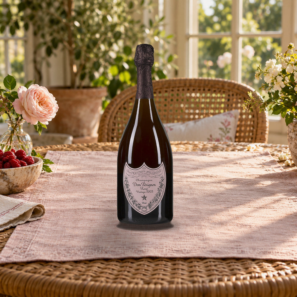Dom Perignon Champagne Brut Rosé Plénitude Deuxième P2 2003 rattan pink brunch
