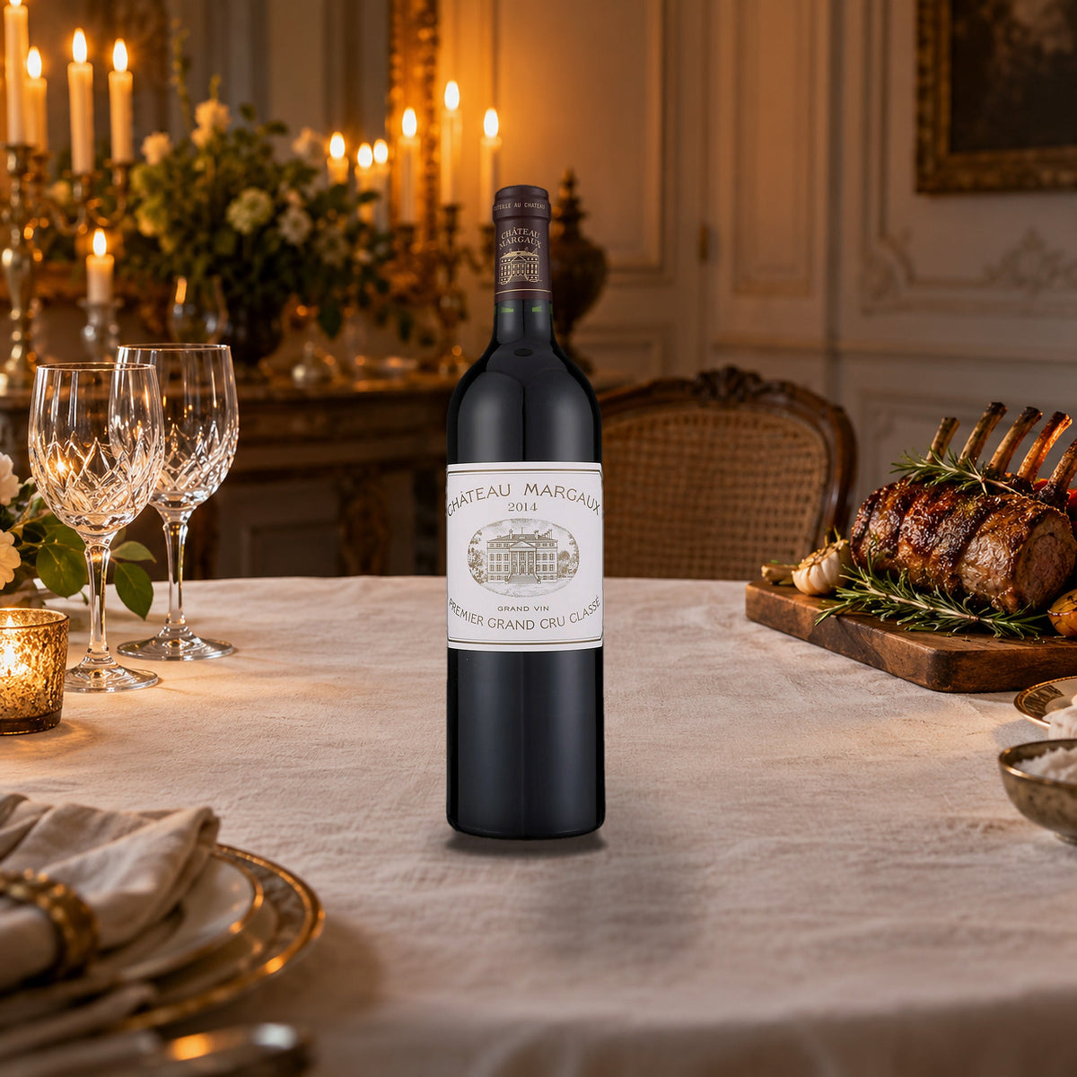 Chateau Margaux Margaux 2014 With Wood Box roast lamb dinner