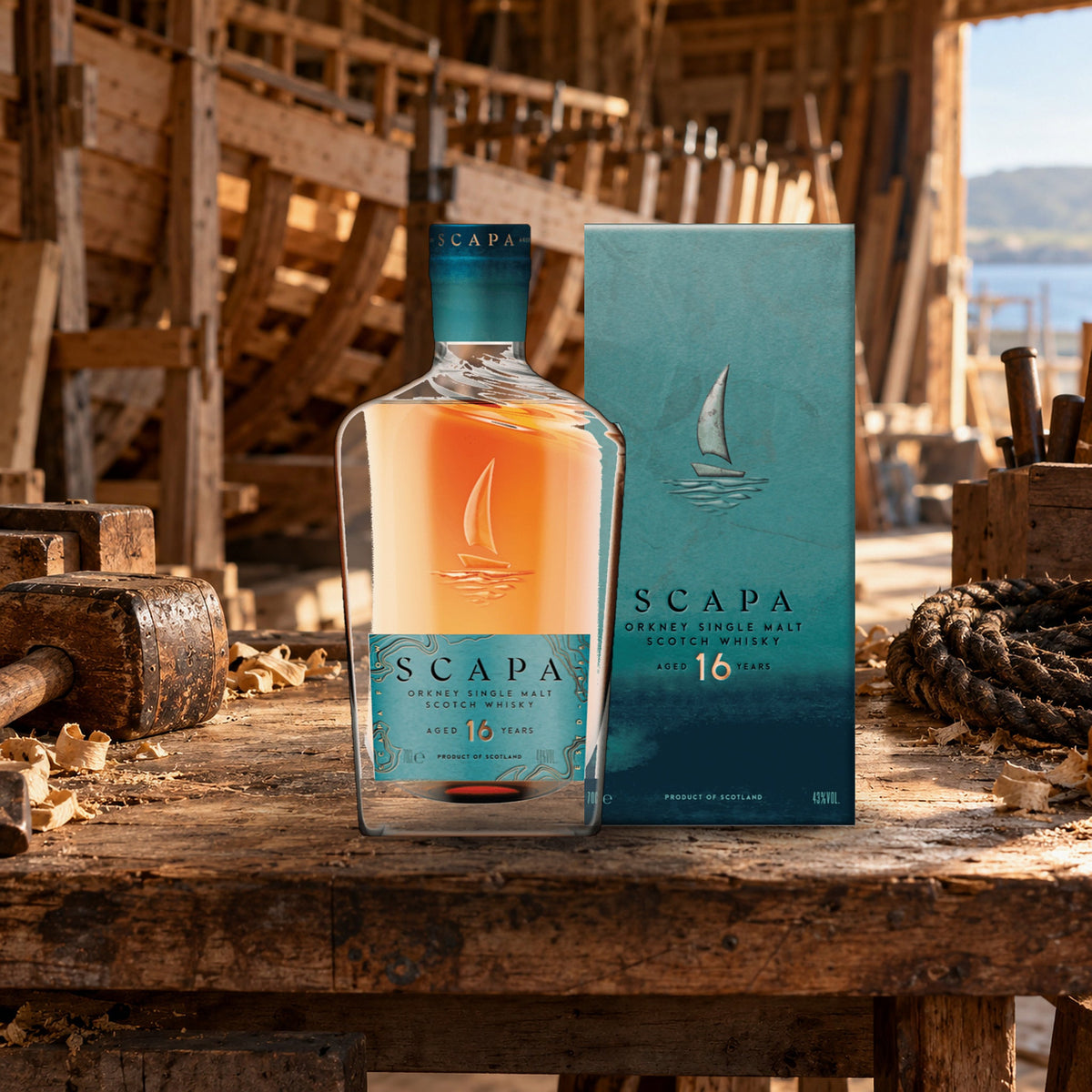 Scapa Single Malt Scotch 16 Year Old Whiskey boatshed bench