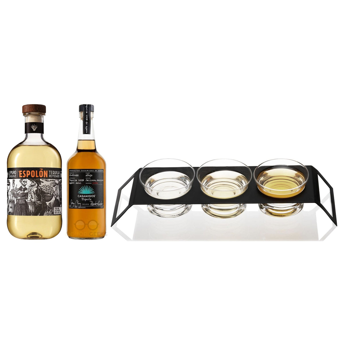 Tequila Tasting Flight — Espolòn Reposado, Casamigos Añejo & Viski 4-Glass Flight