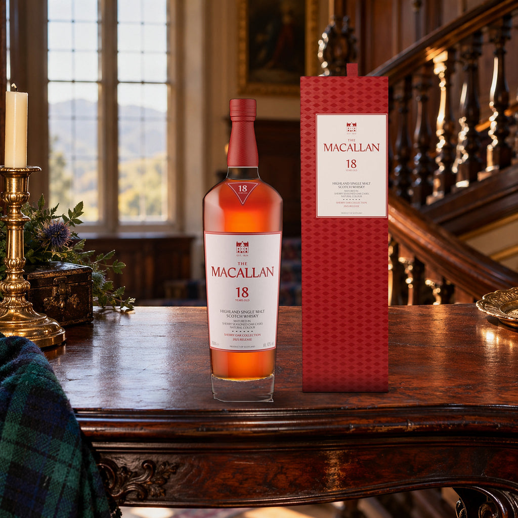The Macallan 18 Year Old Sherry Oak Single Malt Scotch Whiskey stair landing table
