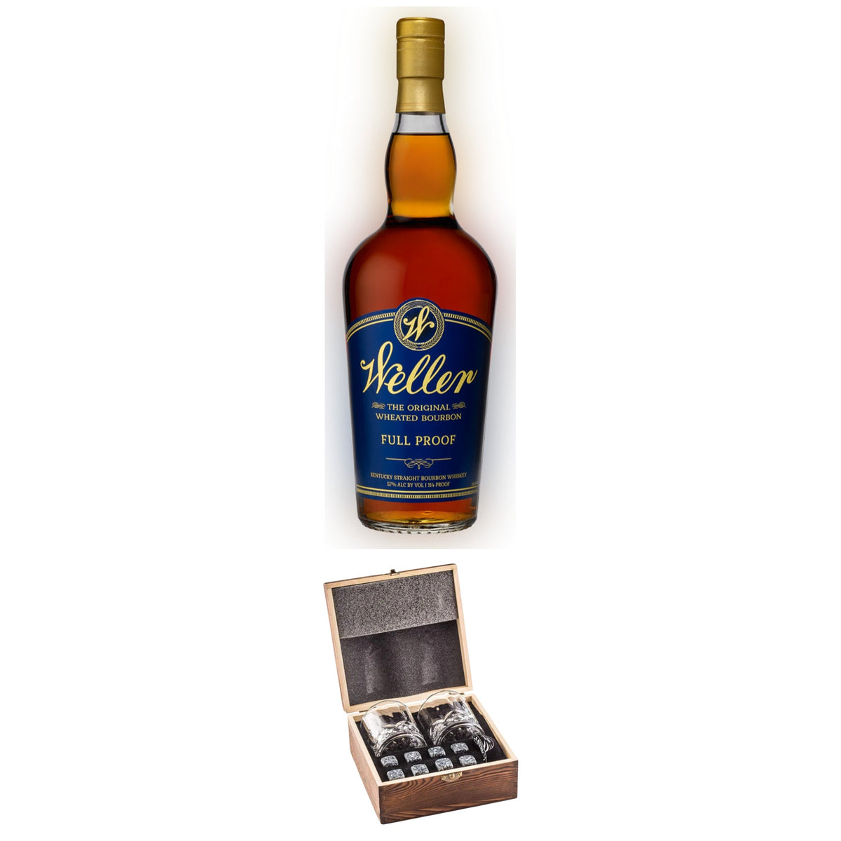 Weller Full Proof With Gift — Wooden Box, 2 Glasses & Whiskey Stones