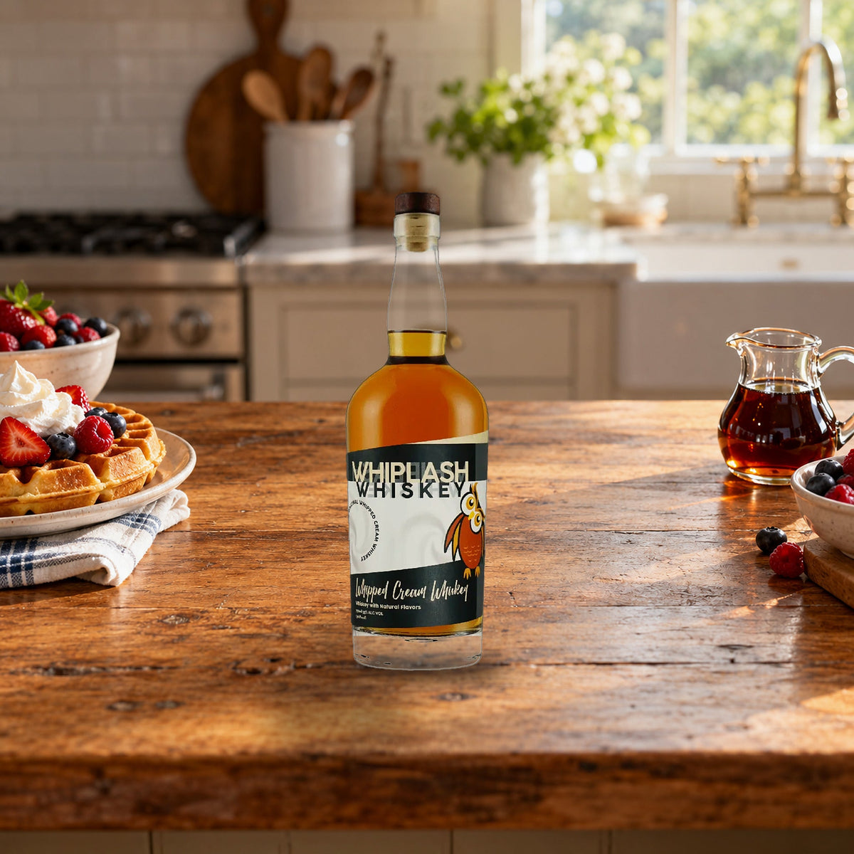 Whiplash Whipped Cream Flavored Whiskey waffle counter