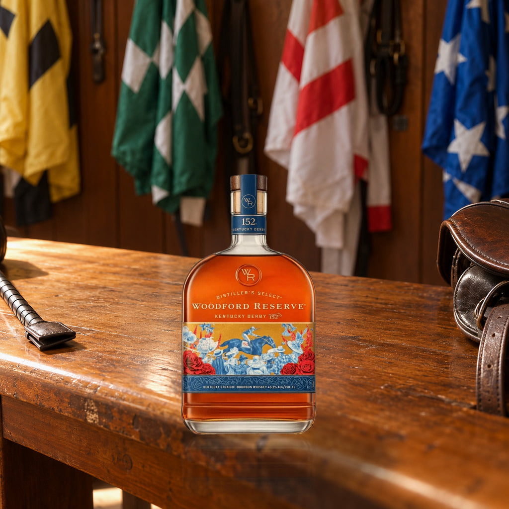 Woodford Reserve Derby 152 Edition Kentucky Straight Bourbon Whiskey Limited Release jockey silks bench